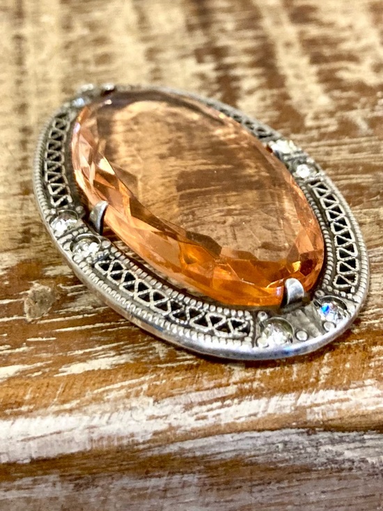 Vintage Jewelry - Vintage Sterling Silver Pendant w/ Faceted Glass Stone & Filigree Detail
